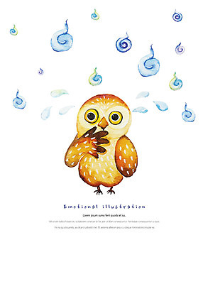 PSD 한마리 일러스트 수채화 따뜻함 사람없음 놀람 땀 감성 올빼미 당황 불모양 국내일러스트 모양 1 감정 컨셉 조류 표정 파일형식