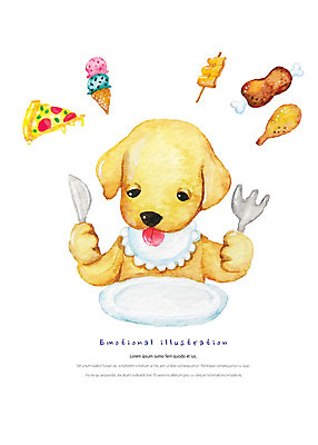 PSD 한마리 접시 음식 포크 일러스트 아이스크림 수채화 피자 따뜻함 육류 사람없음 치킨 나이프 강아지 어묵 배고픔 고민 닭다리 감성 국내일러스트 1 식기 감정 컨셉 식재료 디저트 패스트푸드 서양음식 반려동물 칼 개 닭고기요리 파일형식