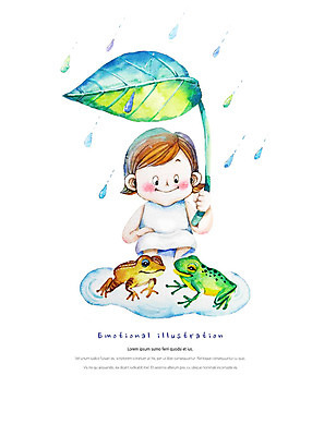 전신 PSD 응시 여자 어린이 두마리 일러스트 수채화 따뜻함 개구리 한명 사람 앉기 관찰 비 연잎 호기심 웅덩이 감성 두꺼비 소녀한명만 국내일러스트 자연요소 1 시선 감정 컨셉 잎 2 모션 날씨 양서류 여자한명만 소녀만 파일형식