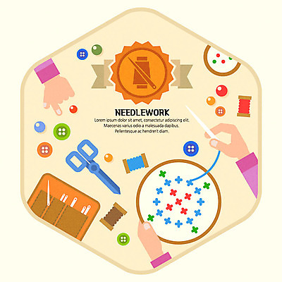 라이프스타일 손 일러스트 단추 가위 취미 라이프 생활 신체부위 양손 바늘 실 구슬 실타래 자수 십자수 핸드메이드 국내일러스트 AI파일 문구용품 사람 도구 파일형식 벡터