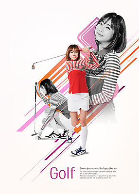 전신 PSD 편집이미지 응시 여자 스포츠 포즈 골프 디지털백그라운드 운동선수 미소 사람 상반신 20대 성인 앞모습 옆모습 세명 운동 보라색 주황색 골프채 한국인 성인여자만 이미지편집 시선 뷰포인트 컬러 백그라운드 골프용품 표정 건강 동양인 청년 구기 여자만 성인만 파일형식