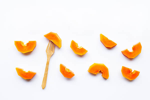 포토 JPG 해외이미지 실내 사람없음 열대과일 흰배경 과일조각 나무포크 파파야 해외포토 조각 백그라운드 포크 과일 내부 흰색 파일형식 이미지허브