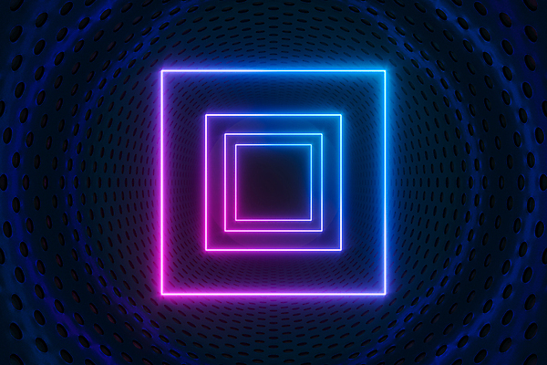 포토 JPG 해외이미지 백그라운드 추상 사람없음 그래픽 3D 터널 정사각형 네온 해외포토 도형 길 무늬 디지털합성 파일형식 이미지허브