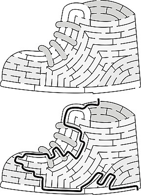 EPS 해외이미지 교육 길 신발 일러스트 검은색 게임 흰색 퍼즐 만화 그림 미로 해결 구성 쉬운 해외일러스트 컬러 놀이 파일형식 벡터 이미지허브