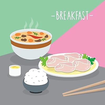 EPS 해외이미지 그릇 접시 일러스트 젓가락 밥 파슬리 사람없음 아침식사 수프 햄 소스그릇 해외일러스트 식기 음식 채소 수저 육류 식사 파일형식 벡터 이미지허브