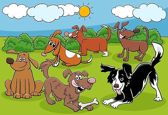 EPS 해외이미지 구름 일러스트 초원 사람없음 세트 태양 귀여움 강아지 만화 심플 해외일러스트 자연요소 컨셉 반려동물 개 파일형식 벡터 이미지허브