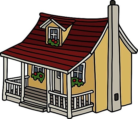 EPS 해외이미지 꽃 일러스트 창문 가족 주택 굴뚝 건물 목재 빨간색 어둠 흰색 클래식 작음 만화 복고 옛날 판잣집 해외일러스트 나무 식물 건축물 컬러 컨셉 재료 관계 크기 파일형식 벡터 이미지허브