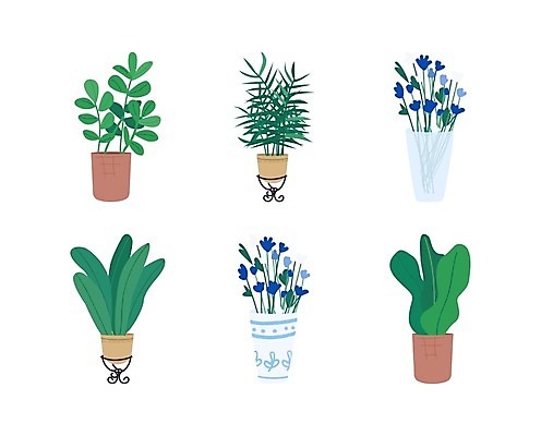 EPS 해외이미지 꽃 화분 줄기 잎 일러스트 사람없음 원예 반려식물 해외일러스트 식물 취미 파일형식 벡터 이미지허브