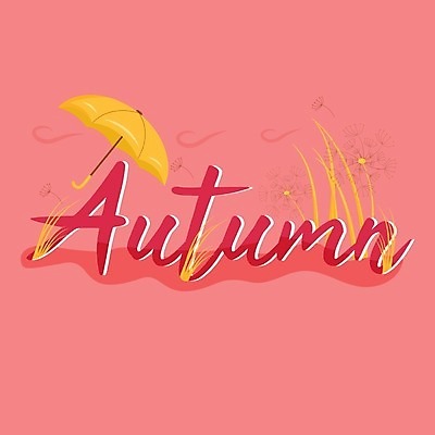 EPS 해외이미지 손글씨 영어 분홍색 일러스트 우산 캘리그라피 사람없음 가을 풀 민들레 해외일러스트 식물 문자 계절 꽃 컬러 파일형식 벡터 이미지허브