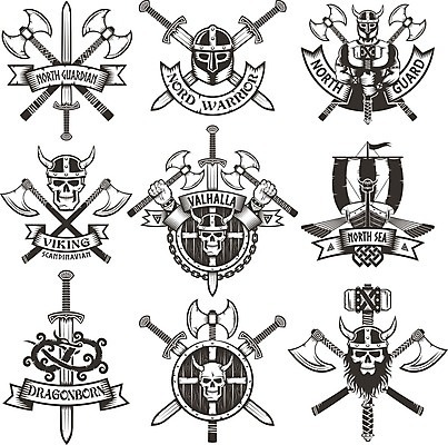 EPS 해외이미지 손 무기 얼굴 일러스트 수염 뿔 목재 세트 머리 라벨 검은색 힘 수확 용 중세 역사 칼 보호 헬멧 문신 심볼 사인 복고 군용 싸움 전쟁 배지 도끼 방패 병정 전사 갑옷 마스코트 스칸디나비아 옛날 해골모형 해외일러스트 나무 컬러 컨셉 농업 재료 모션 군대 프레임 신체부위 모형 보호장비 파일형식 벡터 이미지허브