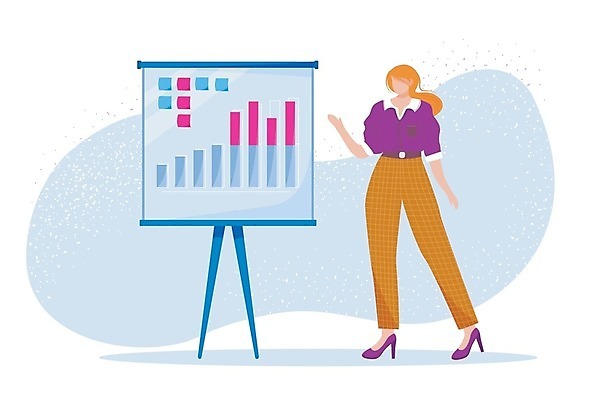 EPS 해외이미지 전신 여자 일러스트 그래프 직장 한명 성인 비즈니스우먼 발표 만화 직원 보고서 프로젝트 성인여자한명만 해외일러스트 1 회사 비즈니스 사람 직장인 여자한명만 성인여자만 파일형식 벡터 이미지허브