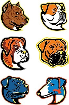 EPS 해외이미지 동물 캐릭터 스포츠 일러스트 그래픽 반려동물 세트 머리 개 만화 테리어 수집 심볼 사인 복고 신분 사냥개 불독 송곳니 마스코트 해외일러스트 일러캐릭터 포유류 신체부위 치아 파일형식 벡터 이미지허브