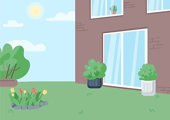 EPS 해외이미지 나무 화분 잎 일러스트 창문 사람없음 태양 정원 튤립 반려식물 해외일러스트 자연요소 식물 꽃 파일형식 벡터 이미지허브