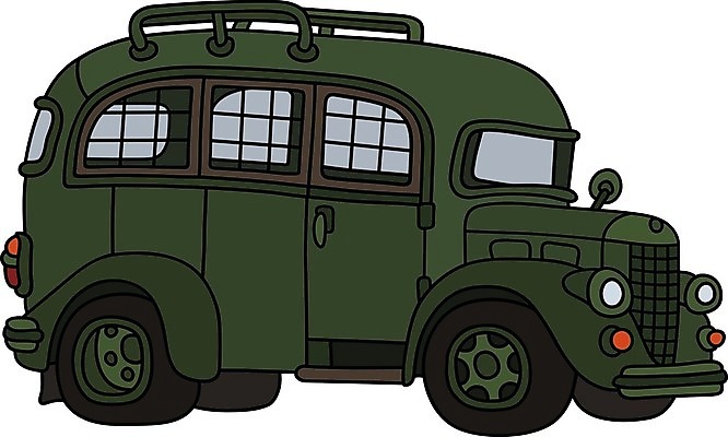 EPS 해외이미지 일러스트 자동차 버스 사람없음 초록색 클래식 복고 창살 해외일러스트 육상교통 컬러 컨셉 대중교통 파일형식 벡터 이미지허브