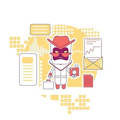 EPS 해외이미지 캐릭터 일러스트 들기 사람없음 빨간색 선글라스 노란색 카메라 로봇 문서 보안 개인정보 스파이 AI_인공지능 해외일러스트 일러캐릭터 안경 컬러 모션 안전 전자제품 정보 파일형식 벡터 이미지허브