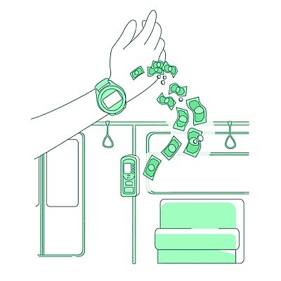 EPS 해외이미지 손 지폐 일러스트 무선통신 버스 정보기술 신체부위 초록색 스마트 라인아트 결제 편리함 스마트워치 해외일러스트 선 육상교통 컬러 컨셉 돈 통신 대중교통 기술 사람 스마트기기 웨어러블 파일형식 벡터 이미지허브