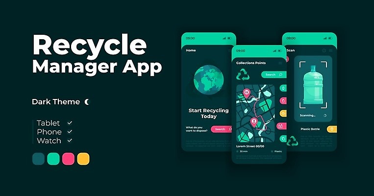 EPS 해외이미지 일러스트 사람없음 초록색 스마트폰 재활용 어플리케이션 UI 해외일러스트 컬러 핸드폰 스마트기기 친환경 파일형식 벡터 이미지허브