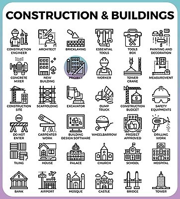 EPS 해외이미지 건축 일러스트 벽돌 노동자 주택 건설업 사람모양 병원 안전 빌딩 사람없음 건물 교회 궁전 공구 안전모 헬멧 굴착기 톱 타워크레인 짐차 보안경 전기드릴 해외일러스트 모양 직업 건축물 산업 고건축 의학 종교건축 자동차 도구 중장비 안전장비 보호장비 기중기 파일형식 벡터 이미지허브