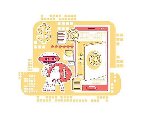 EPS 해외이미지 캐릭터 일러스트 들기 사람없음 빨간색 스마트폰 노란색 달러 범죄 도둑 로봇 보안 금고 금고털이 AI_인공지능 해외일러스트 일러캐릭터 컬러 돈 모션 안전 핸드폰 스마트기기 범죄인 파일형식 벡터 이미지허브