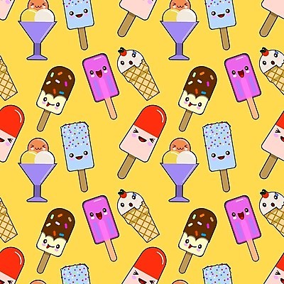 EPS 해외이미지 패턴 일러스트 사람없음 노란색 음식캐릭터 콘아이스크림 아이스크림캐릭터 컵아이스크림 해외일러스트 일러캐릭터 캐릭터 음식 컬러 무늬 아이스크림 파일형식 벡터 이미지허브