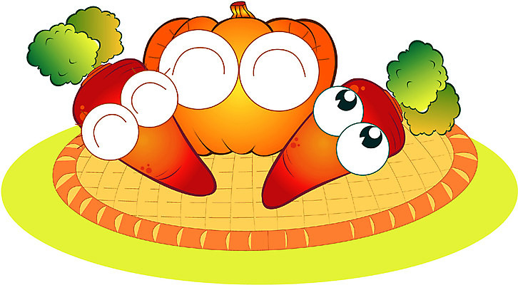 EPS 클립아트 식물 캐릭터 채소 일러스트 식재료 상상 호박 미소 웃음 사람없음 당근 체반 일러캐릭터 뿌리채소 표정 파일형식 벡터