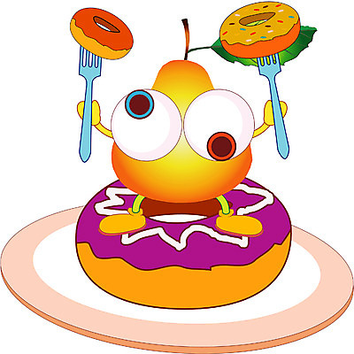 EPS 클립아트 식물 캐릭터 그릇 접시 열매 음식 포크 과일 일러스트 상상 사람없음 농작물 배 도넛 제빵 서양배 일러캐릭터 식기 농업 디저트 제과제빵 배_과일 파일형식 벡터