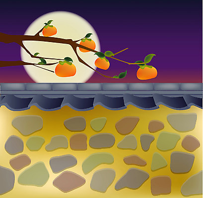 EPS 식물 계절 명절 백그라운드 과일 일러스트 한국 돌담 감 풍경 사람없음 야외 담장 추석 추수 보름달 달 가을 야간 감나무 가을배경 국내일러스트 자연요소 나무 전통 기념일 아시아 농업 돌_바위 파일형식 벡터 가을_계절