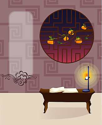 EPS 나무 식물 전통 계절 명절 일러스트 한국 실내 감 사람없음 책 추석 방 추수 보름달 가을 야간 감나무 호롱불 반첩 국내일러스트 자연요소 기념일 아시아 농업 과일 조명 내부 달 파일형식 벡터