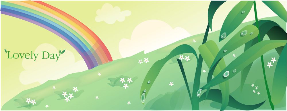 EPS 사계절 계절 꽃 백그라운드 무지개 일러스트 자연 풍경 초원 사람없음 야외 여름 봄 풀잎 이슬 언덕 국내일러스트 자연요소 식물 잎 풀_식물 생태계 파일형식 벡터