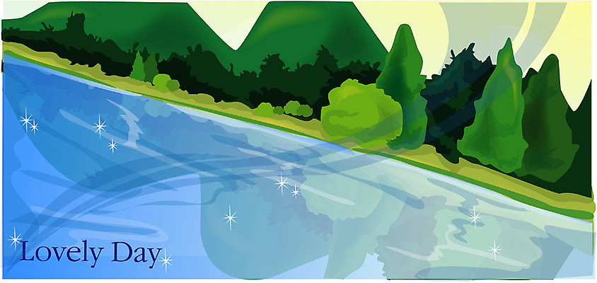 EPS 주간 나무 사계절 계절 백그라운드 일러스트 자연 산 풍경 사람없음 야외 물 여름 강 국내일러스트 자연요소 식물 생태계 파일형식 벡터