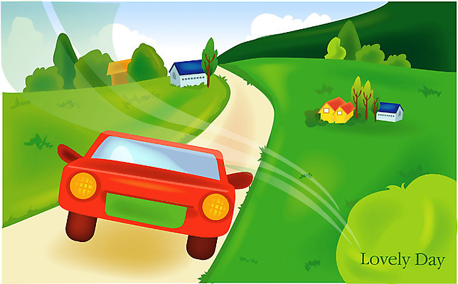 EPS 주간 나무 사계절 계절 육상교통 여행 백그라운드 일러스트 승용차 자동차 자연 산 주택 풍경 잔디 초원 사람없음 야외 초록색 여름 강 봄 국내일러스트 자연요소 식물 교통수단 컬러 건물 생태계 파일형식 벡터