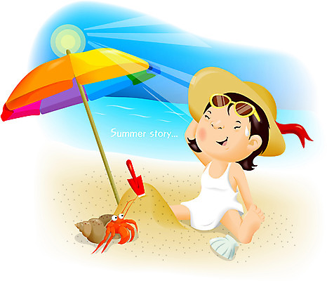 EPS 주간 계절 여자 어린이교육 교육 초등학생 어린이 바다 일러스트 방학 여름방학 한명 사람 풍경 소녀 해변 야외 여름 여름휴가 바캉스 모래사장 파라솔 소라게 여자만 여자한명만 어린이만 소녀만 소녀한명만 국내일러스트 자연요소 1 학생 휴가 게 파일형식 벡터 여름_계절