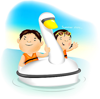 EPS 주간 계절 여자 어린이교육 교육 남자 어린이 일러스트 방학 여름방학 사람 풍경 소녀 소년 두명 여름 여름휴가 바캉스 강 오리보트 어린이만 국내일러스트 자연요소 휴가 파일형식 벡터 여름_계절