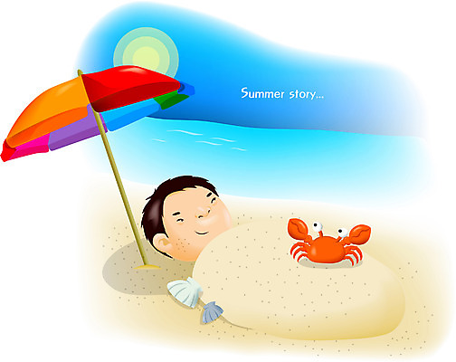 EPS 주간 계절 어린이교육 교육 남자 초등학생 어린이 바다 일러스트 방학 여름방학 한명 사람 풍경 소년 해변 야외 여름 여름휴가 바캉스 모래사장 게 파라솔 모래찜질 남자만 남자한명만 어린이만 소년만 소년한명만 국내일러스트 자연요소 1 학생 휴가 갑각류 파일형식 벡터 여름_계절