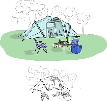 EPS 해외이미지 일러스트 탁자 텐트 사람없음 캠핑 라인아트 아이스박스 캠핑의자 해외일러스트 선 가구 의자 레저 캠핑도구 파일형식 벡터 이미지허브
