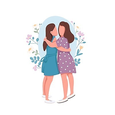 EPS 해외이미지 전신 커플 여자 꽃 일러스트 안기 포옹 서기 성인 두명 동성애자 성인여자만 성소수자 해외일러스트 식물 관계 모션 사람 여자만 성인만 파일형식 벡터 이미지허브