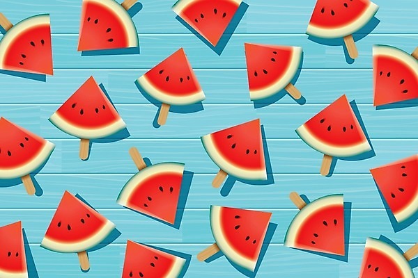 EPS 해외이미지 조각 하늘색 백그라운드 패턴 일러스트 단면 수박 사람없음 빨간색 나무막대기 해외일러스트 컬러 무늬 과일 파란색 막대기 파일형식 벡터 이미지허브