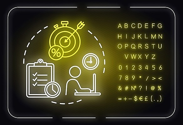 EPS 해외이미지 시계 일러스트 화살 사람없음 과녁판 목표 계획 체크표시 네온 서류판 해외일러스트 컨셉 사무용품 확인 파일형식 벡터 이미지허브