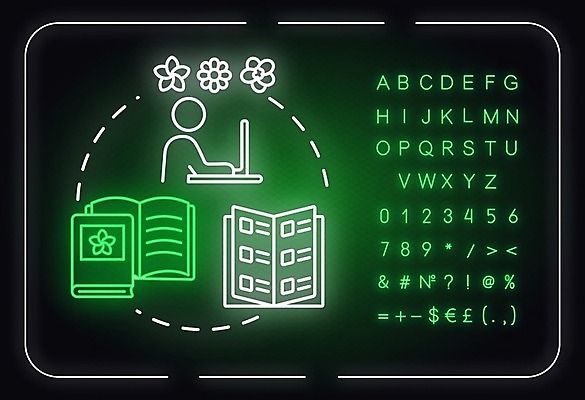 EPS 해외이미지 식물 일러스트 사람모양 사람없음 책 학습 원예 네온 식물키우기 해외일러스트 모양 교육 취미 파일형식 벡터 이미지허브