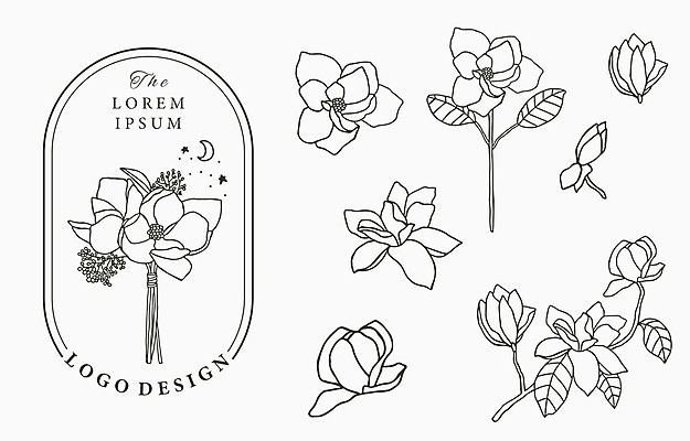 EPS 해외이미지 꽃 별 꽃다발 잎 라인일러스트 일러스트 프레임 사람없음 세트 달 심볼 라인아트 꽃봉오리 해외일러스트 자연요소 식물 선 파일형식 벡터 이미지허브