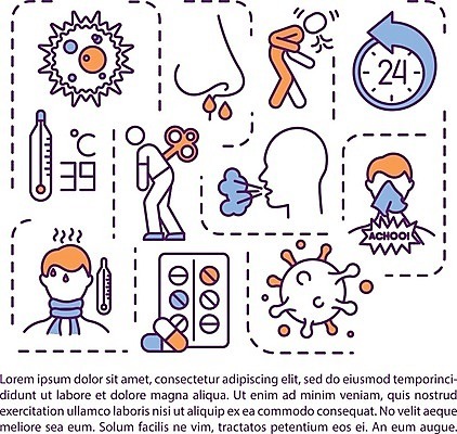 EPS 해외이미지 화살표 일러스트 사람모양 사람없음 신체부위 파란색 알약 주황색 바이러스 온도계 라인아트 얼굴모양 코 고열 기침 재채기 콧물 해외일러스트 모양 얼굴 선 컬러 사람 약 온도 생리현상 파일형식 벡터 이미지허브