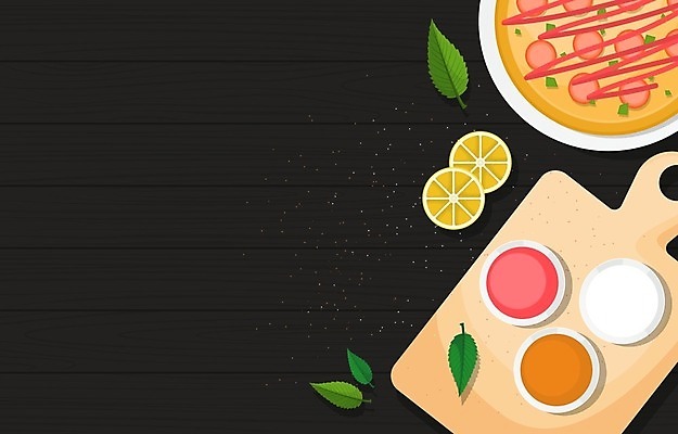 EPS 해외이미지 접시 일러스트 피자 사람없음 소스 레몬 허브 나무도마 카피스페이스 해외일러스트 식물 식기 과일 도마 패스트푸드 서양음식 목재 공백 양념 파일형식 벡터 이미지허브