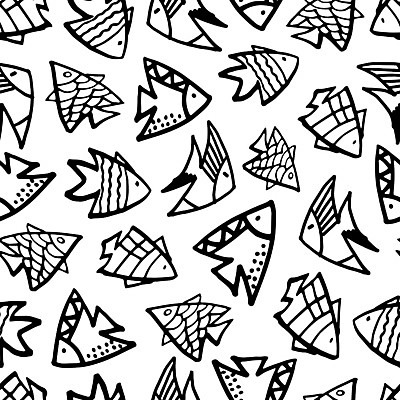 EPS 해외이미지 바다 패턴 일러스트 어류 검은색 흰색 낙서 해외일러스트 컬러 무늬 수중동물 파일형식 벡터 이미지허브