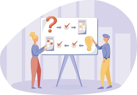 EPS 해외이미지 전신 여자 남자 생각 일러스트 직장 성인 두명 사무실 가리킴 업무 비즈니스맨 비즈니스우먼 발표 토론 만화 동료 연보라색 프로젝트 성인만 해외일러스트 회사 비즈니스 관계 사람 손짓 보라색 작업 직장인 파일형식 벡터 이미지허브