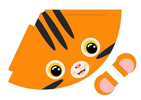 EPS 해외이미지 일러스트 사람없음 호랑이 종이접기 원뿔 DIY 전개도 해외일러스트 도형 종이 포유류 취미 접기 파일형식 벡터 이미지허브