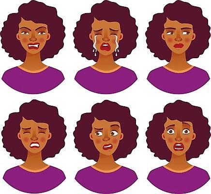EPS 해외이미지 여자 감정 얼굴 일러스트 사람 세트 머리 검은색 외침 분노 나쁜 아바타 해외일러스트 컬러 신체부위 소리 파일형식 벡터 이미지허브