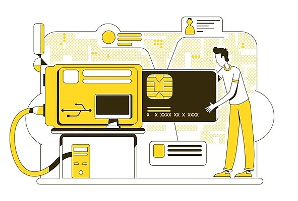 EPS 해외이미지 전신 남자 일러스트 비즈니스 사람모양 한명 들기 성인 컴퓨터 노란색 거래 신용카드 라인아트 결제 성인남자한명만 해외일러스트 모양 1 선 컬러 모션 사람 금융 전자제품 남자한명만 성인남자만 파일형식 벡터 이미지허브