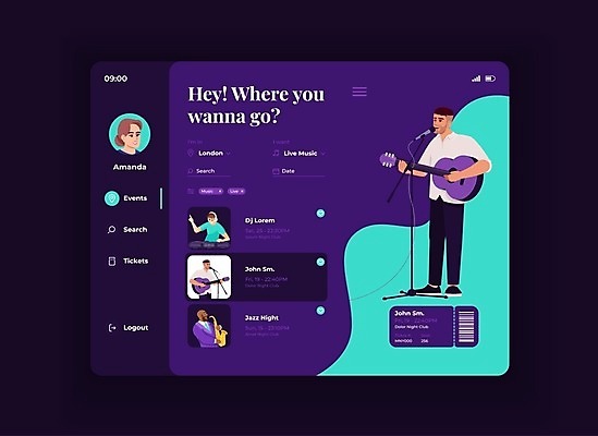 EPS 해외이미지 전신 백인 여자 남자 흑인 연주 일러스트 서기 들기 여러명 상반신 성인 보라색 공연 기타 어플리케이션 UI 민트색 성인만 해외일러스트 서양인 음악 컬러 다수 모션 현악기 사람 이벤트 파일형식 벡터 이미지허브