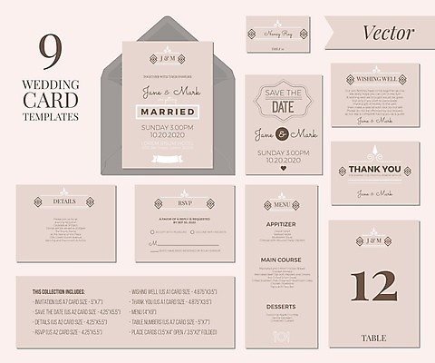 EPS 해외이미지 템플릿 분홍색 결혼 결혼식 사람없음 세트 청첩장 심플 감성 컬러 컨셉 카드_감사 이벤트 파일형식 벡터 이미지허브