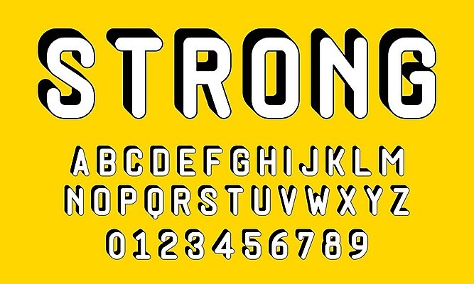 EPS 해외이미지 알파벳 일러스트 대문자 그림자 사람없음 세트 숫자 노란색 힘 입체 스트롱 입체문자 힘찬 조합형타이포 해외일러스트 문자 영어 컬러 컨셉 타이포그라피 파일형식 벡터 이미지허브